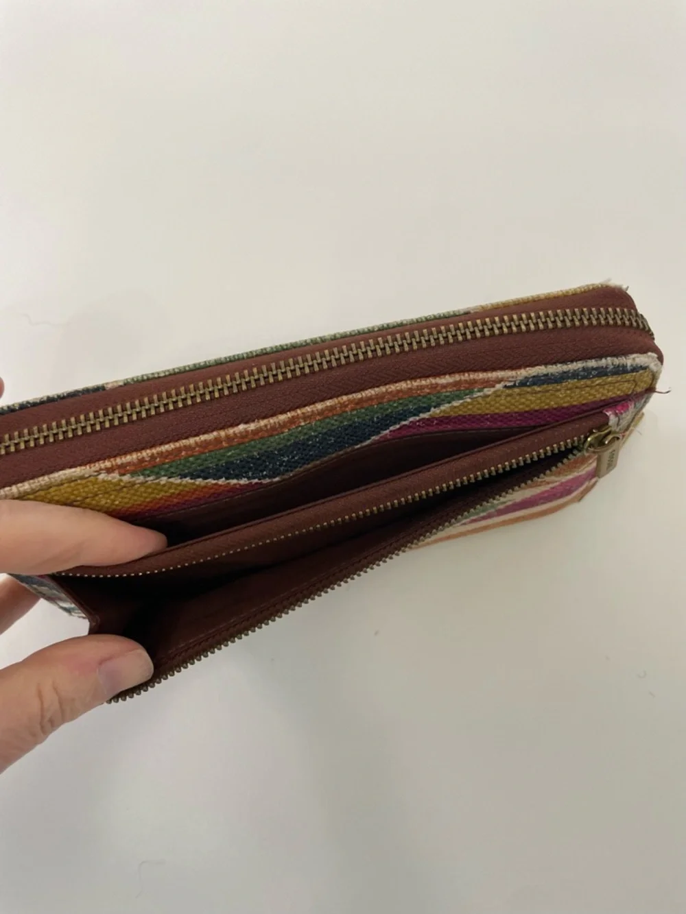 Fossil Multicolor Aztec Geometric Fabric Zip Around Wallet Boho Cottagecore